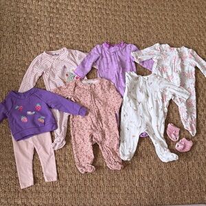 Five Assorted Baby Onesies and One Two Piece Set
